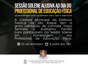 Câmara Municipal realiza Sessão Solene em homenagem aos Profissionais de Educação Física