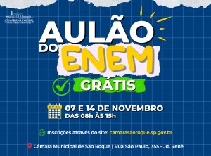 Estudantes terão dois aulões gratuitos de véspera para o ENEM 2026 na Câmara Municipal